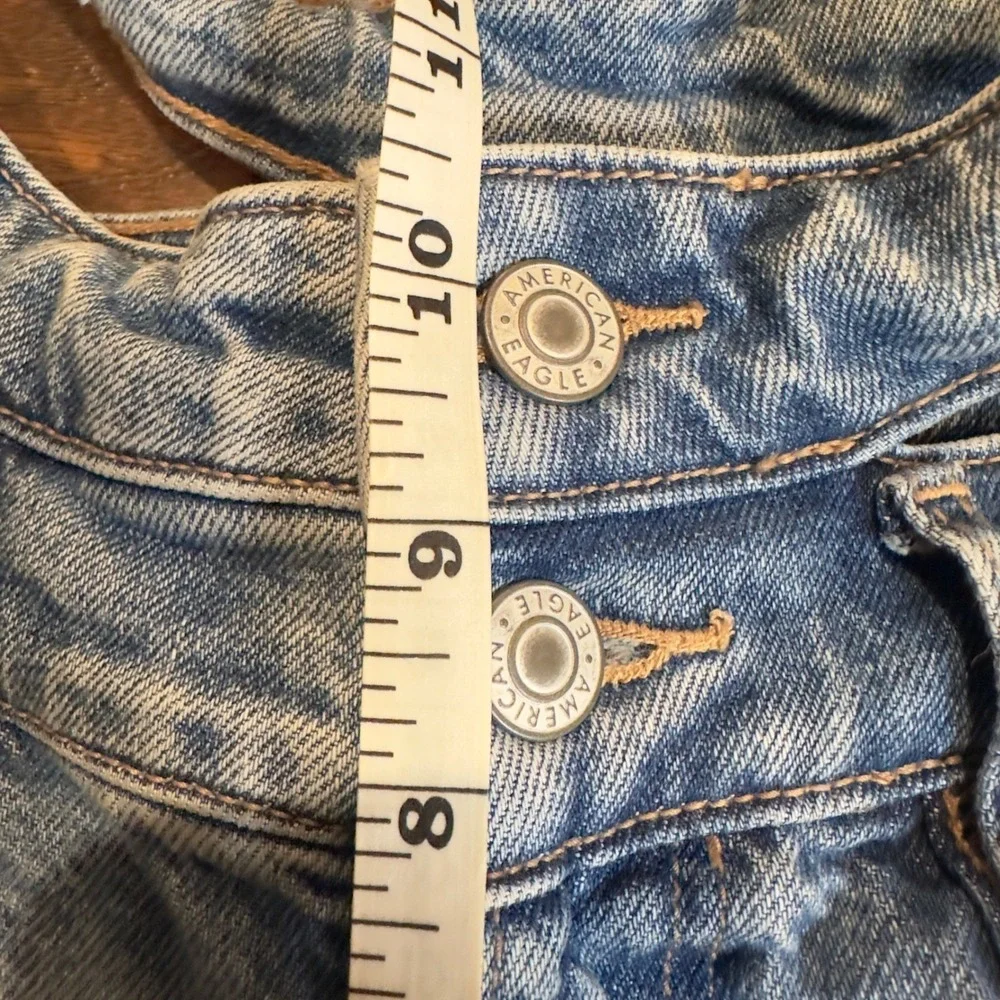 American Eagle Double Waist Band Baggy Straight Jeans Light Wash Size 0 Mom Jean